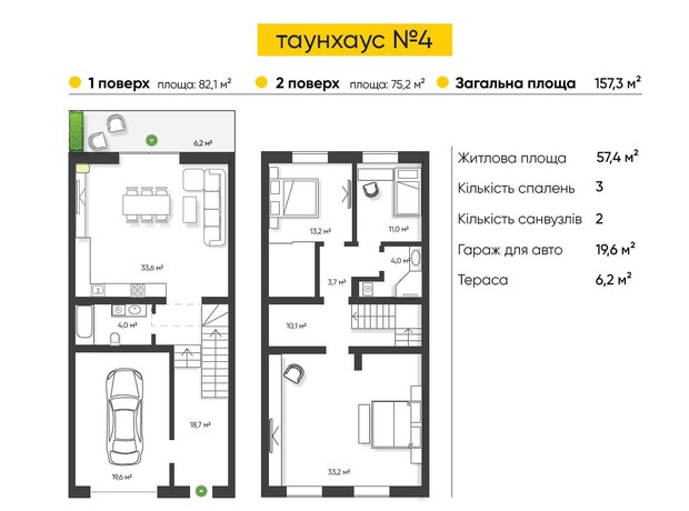 Таунхаус Заречье: планировка 3-комнатной квартиры 157.3 м²