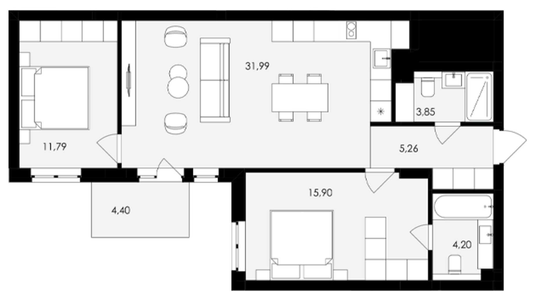 Планування 2-кімнатної квартири в ЖК Avalon Holiday 74 м², фото 689085