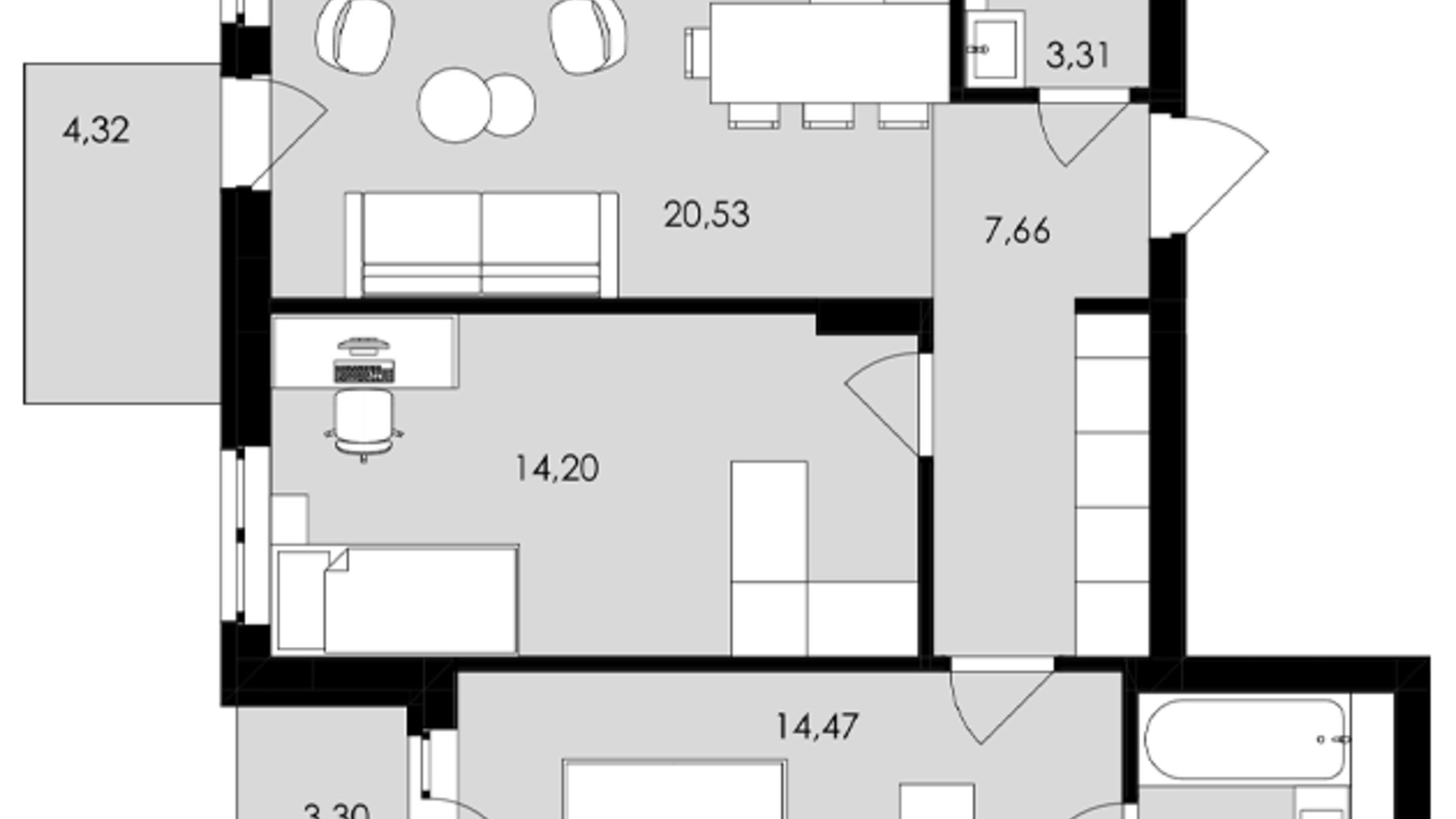 Планировка 2-комнатной квартиры в ЖК Avalon Holiday 68 м², фото 689086