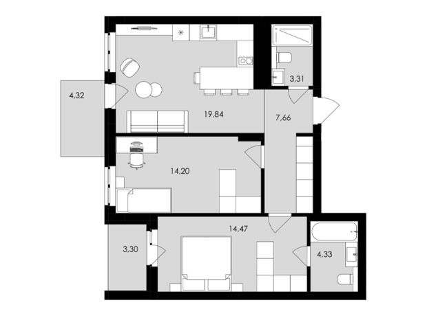 ЖК Avalon Holiday: планировка 2-комнатной квартиры 67 м²