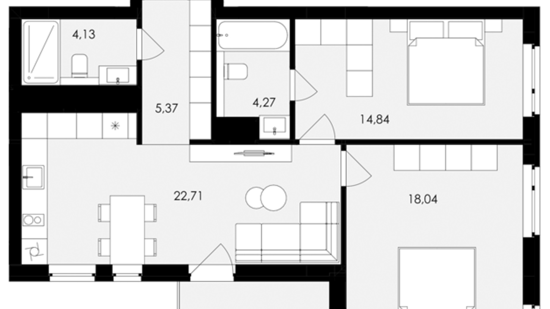 Планировка 2-комнатной квартиры в ЖК Avalon Holiday One 71 м², фото 689901