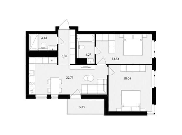 ЖК Avalon Holiday One: планировка 2-комнатной квартиры 71 м²