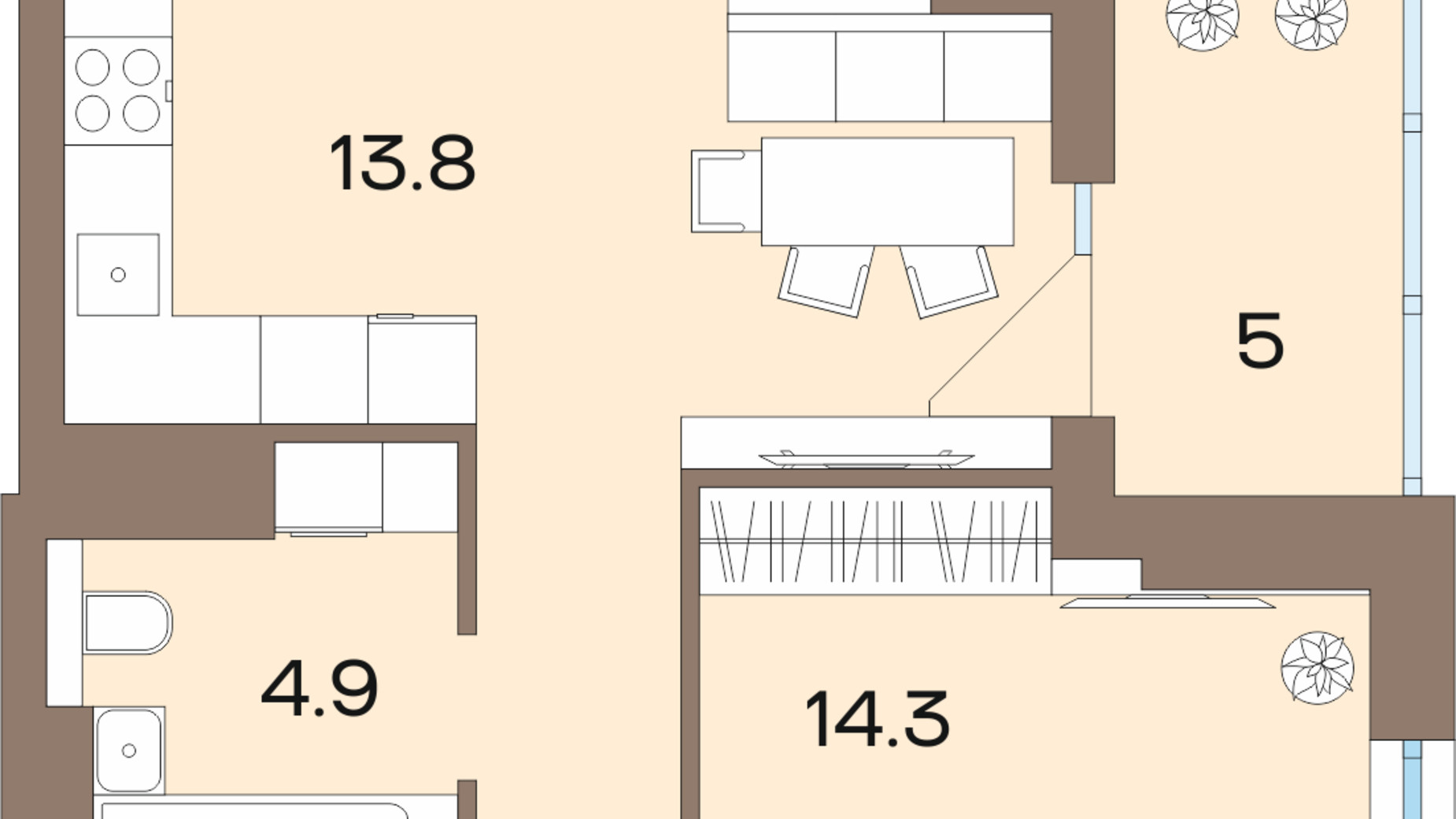 Планування 1-кімнатної квартири в ЖК Соуренж 46.7 м², фото 690129