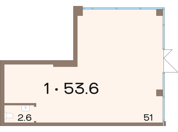 ЖК Соуренж: планировка помощения 53.6 м²