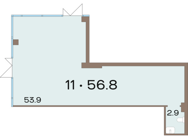 ЖК Соуренж: планировка помощения 56.8 м²