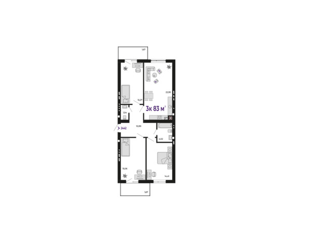 ЖК Долішній: планировка 3-комнатной квартиры 83 м²