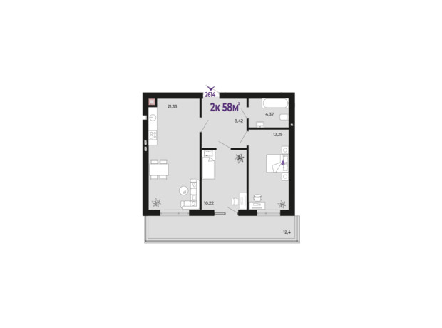 ЖК Долішній: планировка 2-комнатной квартиры 59 м²