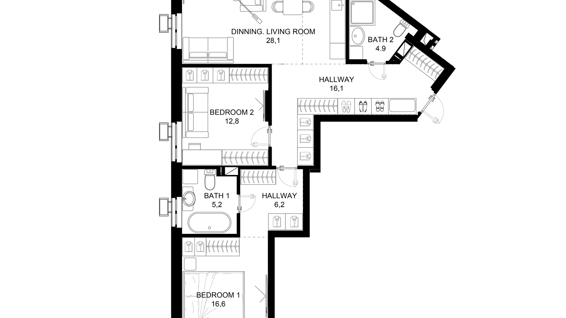 Планування 2-кімнатної квартири в ЖК 31 91.7 м², фото 690283