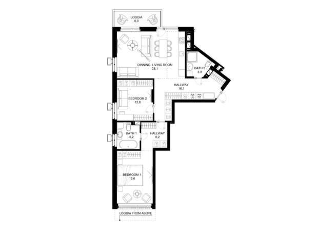 ЖК 31: планування 2-кімнатної квартири 91.7 м²