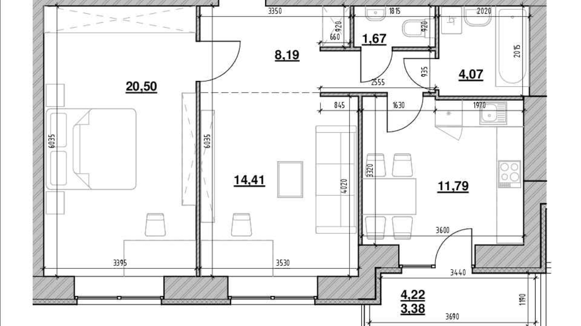 Планировка 2-комнатной квартиры в ЖК Компаньон 63.3 м², фото 690300