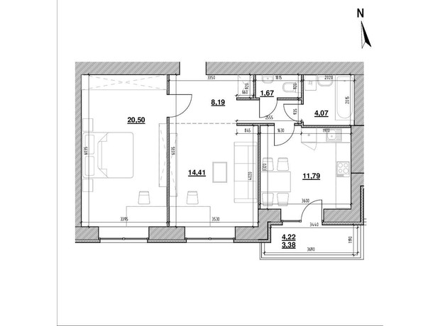 ЖК Компаньон: планировка 2-комнатной квартиры 63.3 м²