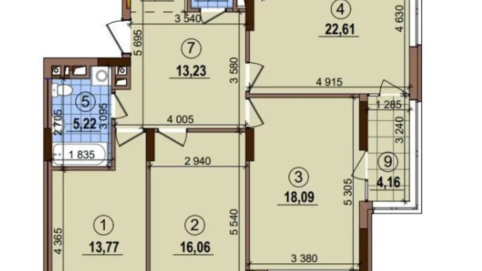 Планировка 3-комнатной квартиры в ЖК Варшавский 2 98.58 м², фото 690310