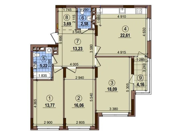 ЖК Варшавський 2: планування 3-кімнатної квартири 98.58 м²