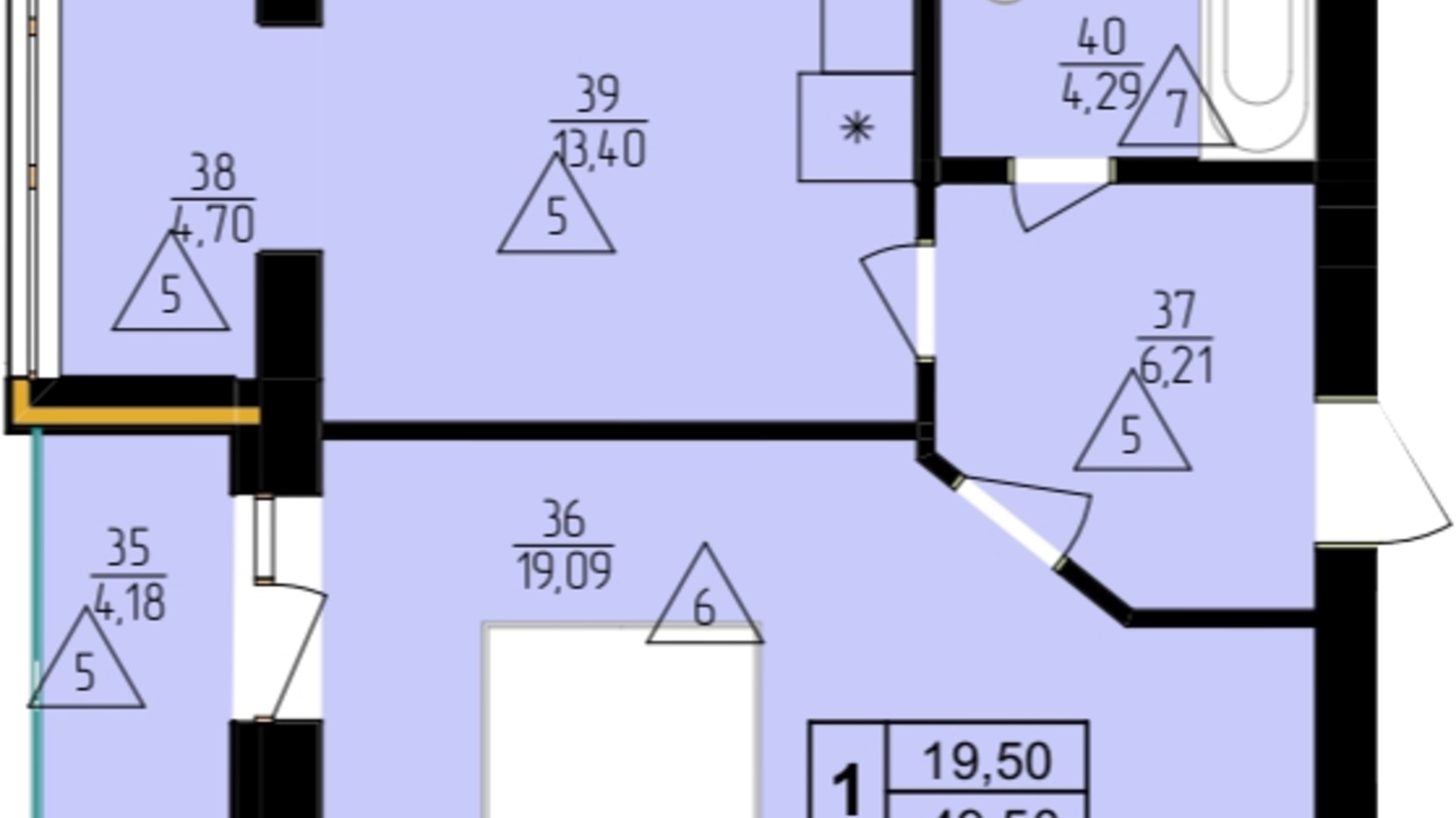 Планування 1-кімнатної квартири в ЖК Мрія Золочів 49.8 м², фото 690354