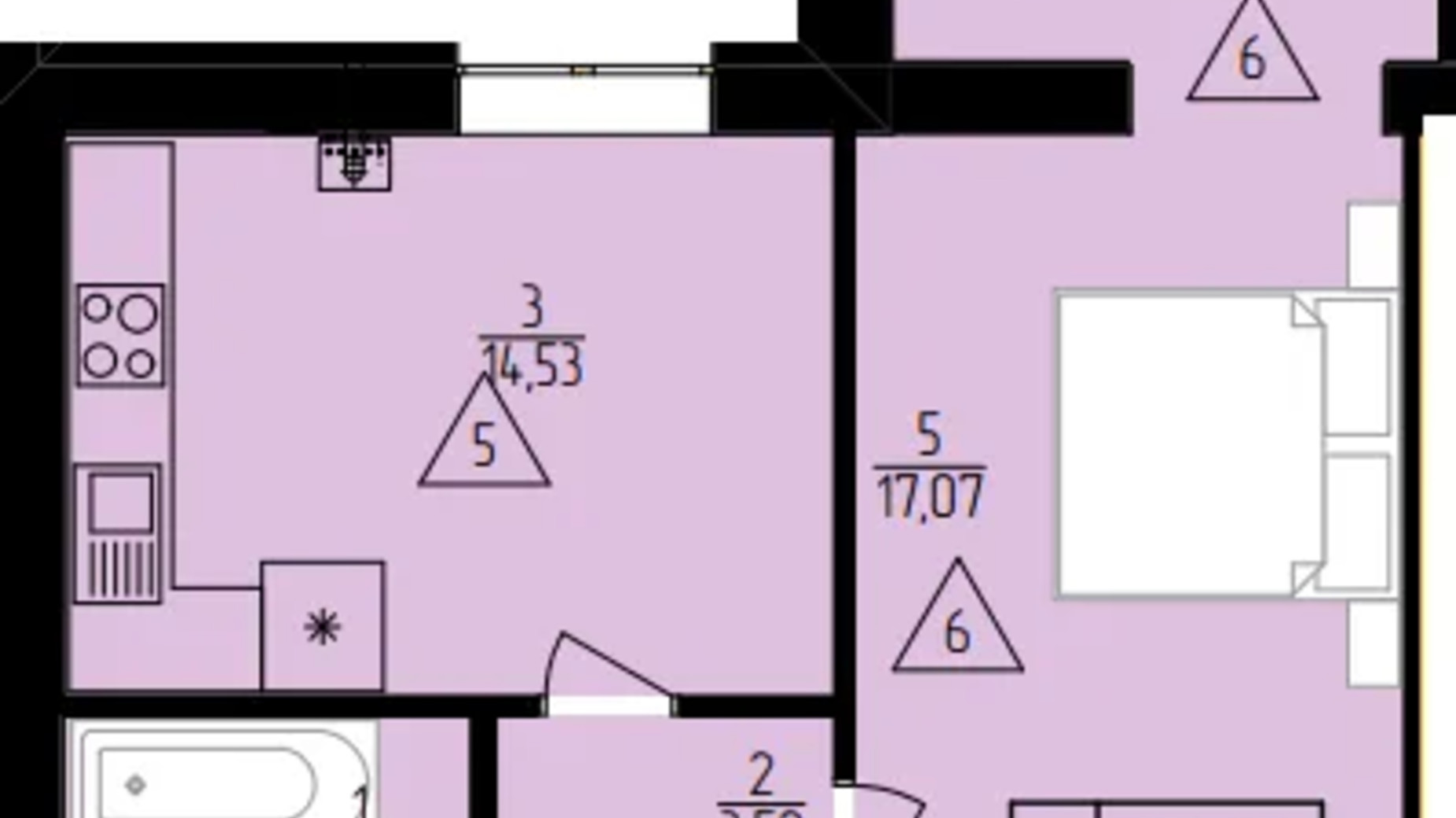 Планировка 1-комнатной квартиры в ЖК Мрия Золочев 43.7 м², фото 690357