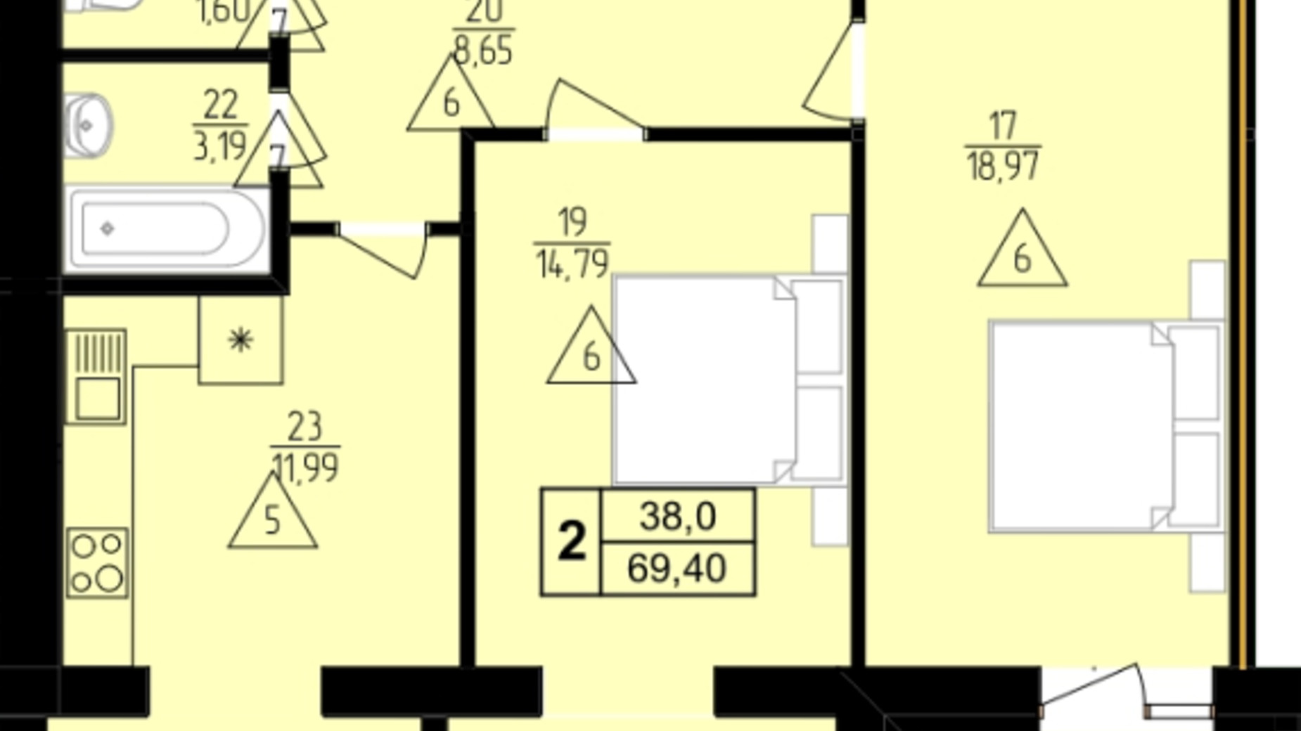 Планування 2-кімнатної квартири в ЖК Мрія Золочів 69.5 м², фото 690359