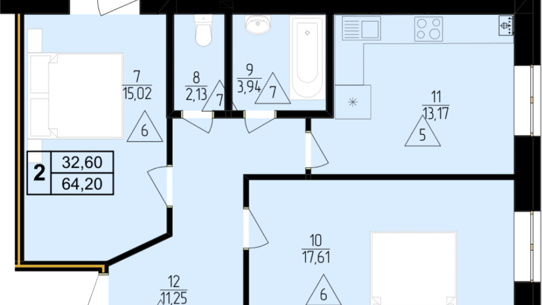 Планування 2-кімнатної квартири в ЖК Мрія Золочів 64.4 м², фото 690360