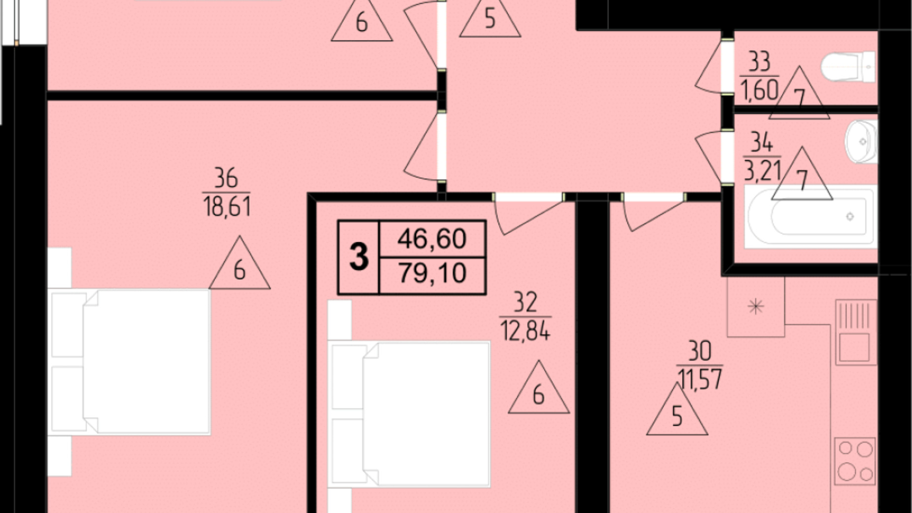Планування 3-кімнатної квартири в ЖК Мрія Золочів 79.5 м², фото 690362