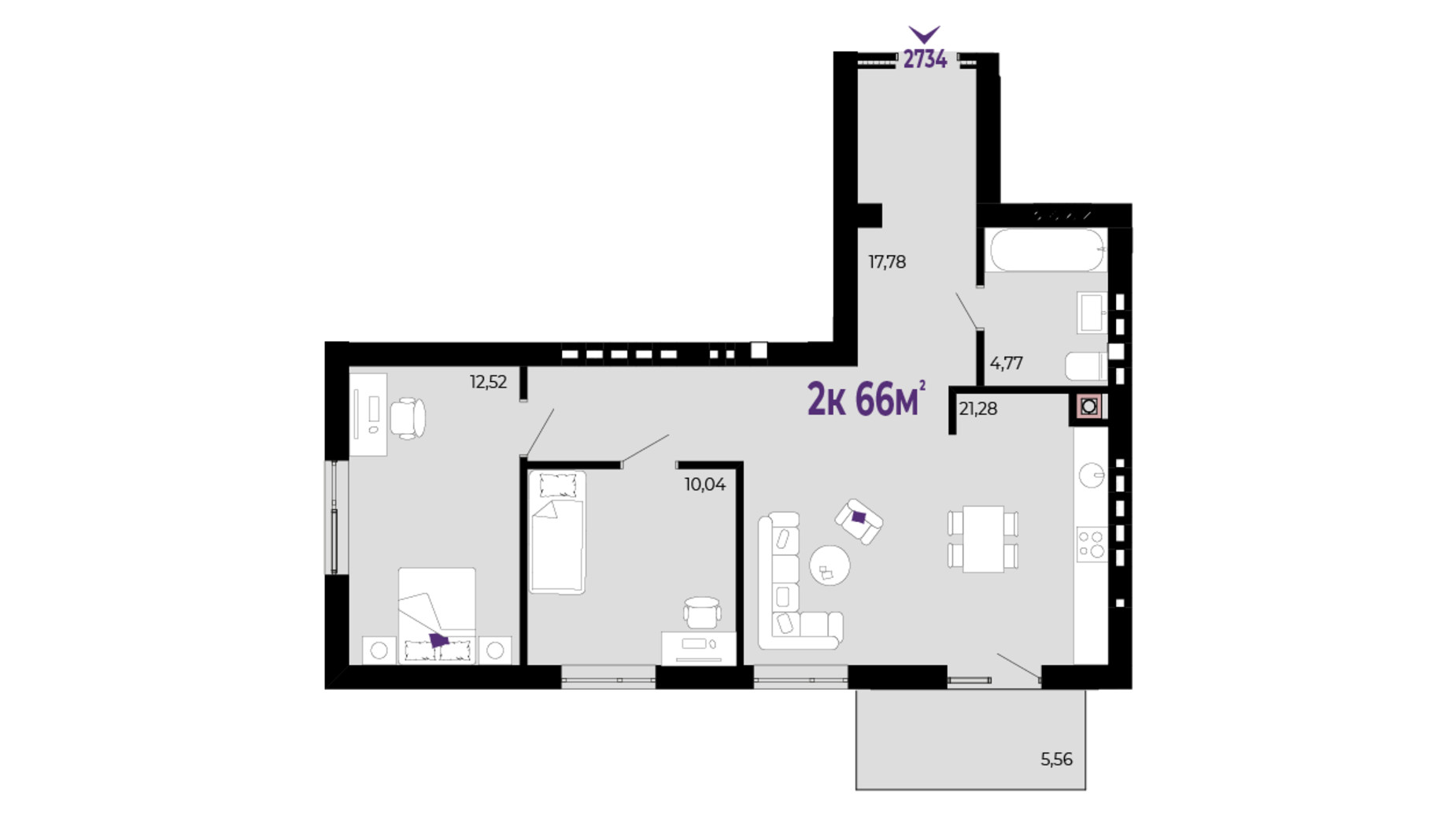 Планировка 2-комнатной квартиры в ЖК Долішній 66 м², фото 690492