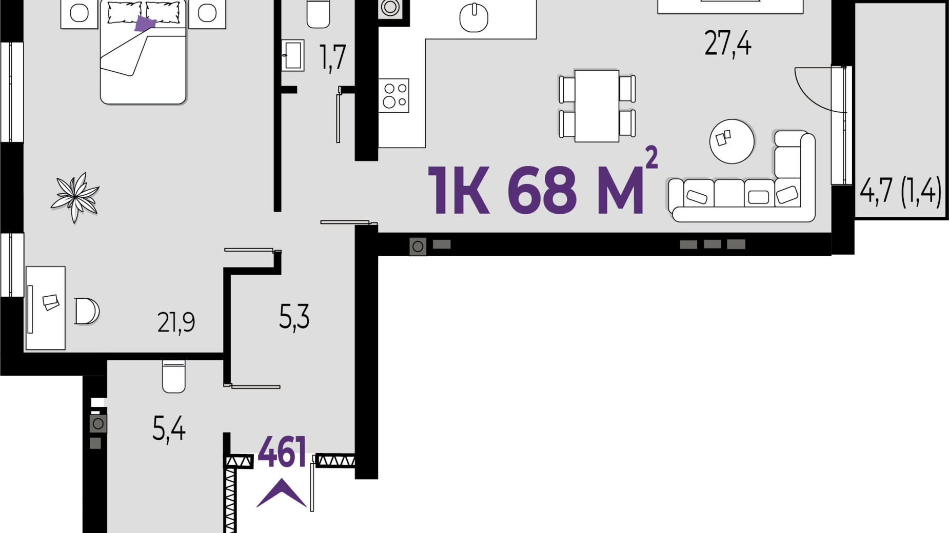 Планировка 1-комнатной квартиры в ЖК Wawel 66 м², фото 690507