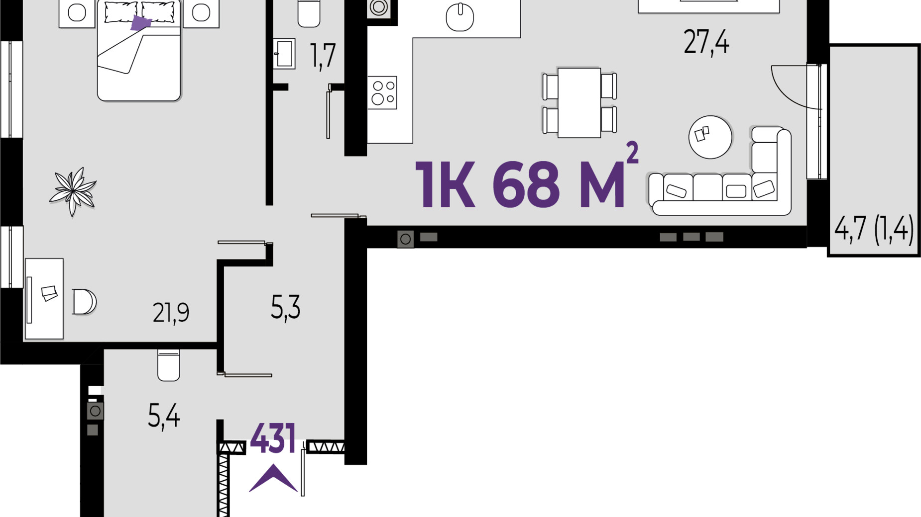 Планування 1-кімнатної квартири в ЖК Wawel 66 м², фото 690508