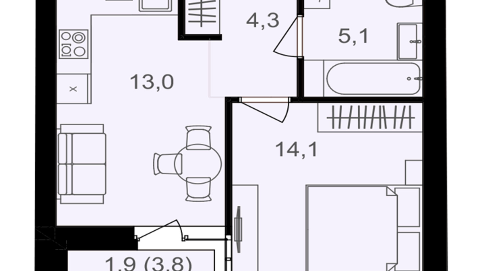 Планировка 1-комнатной квартиры в ЖК Lavanda Park 38.4 м², фото 690667