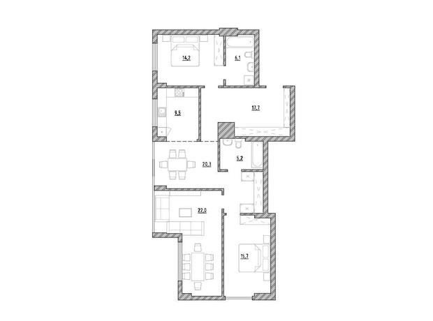 ЖК Велика Британія: планировка 3-комнатной квартиры 110.7 м²