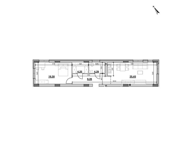 ЖК Риел Сити: планировка 1-комнатной квартиры 63.8 м²