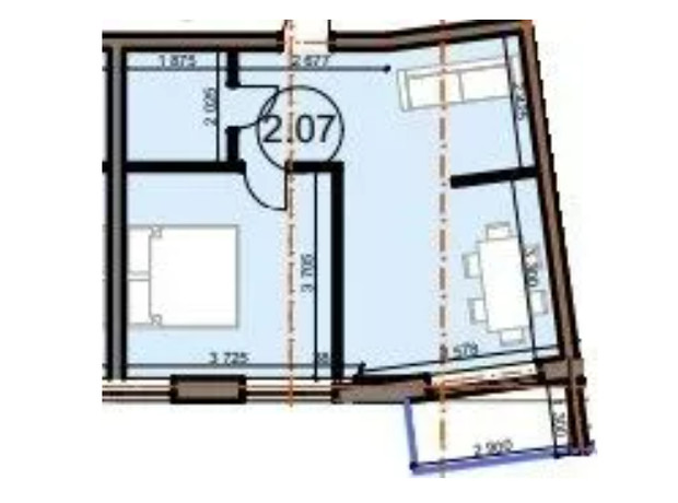 ЖК Do Re Mi Apart: планування 1-кімнатної квартири 43.74 м²