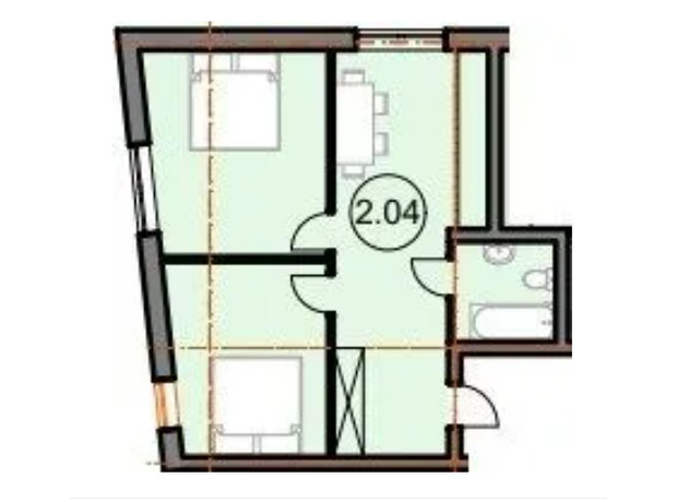 ЖК Do Re Mi Apart: планування 2-кімнатної квартири 53.74 м²
