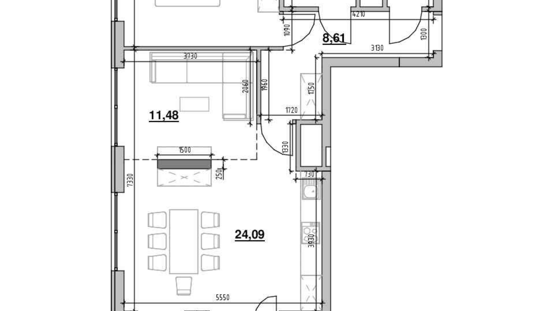 Планування 1-кімнатної квартири в ЖК Nordica Residence 69.45 м², фото 690929
