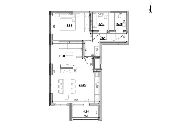 ЖК Nordica Residence: планировка 1-комнатной квартиры 69.45 м²