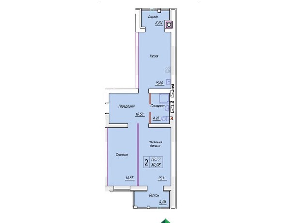 ЖК Смарт Сити 3: планировка 2-комнатной квартиры 87.15 м²