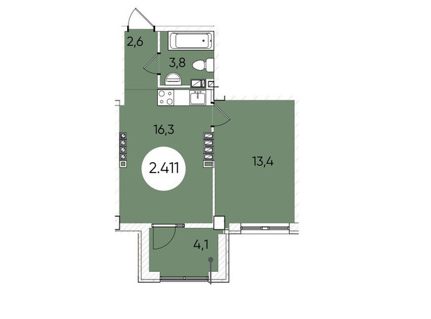 ЖК Грінвіч Парк: планування 1-кімнатної квартири 41.6 м²