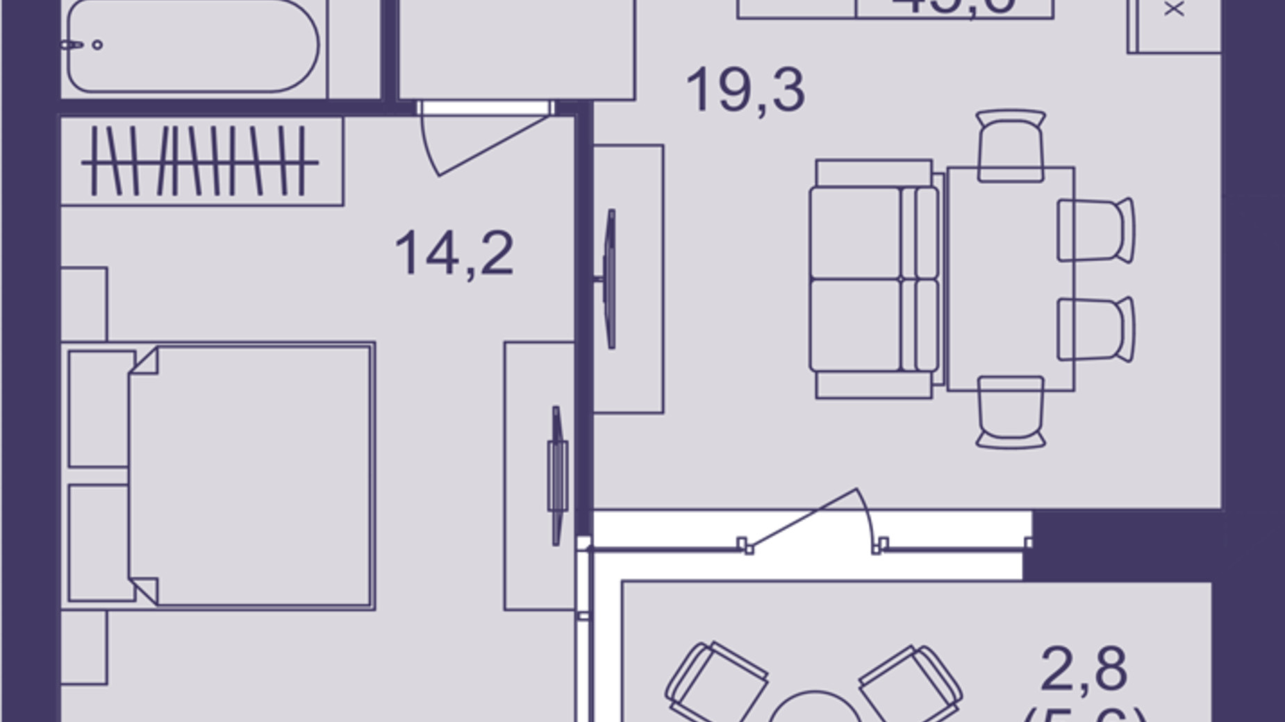 Планування 1-кімнатної квартири в ЖК Lavanda Park 45.6 м², фото 691302