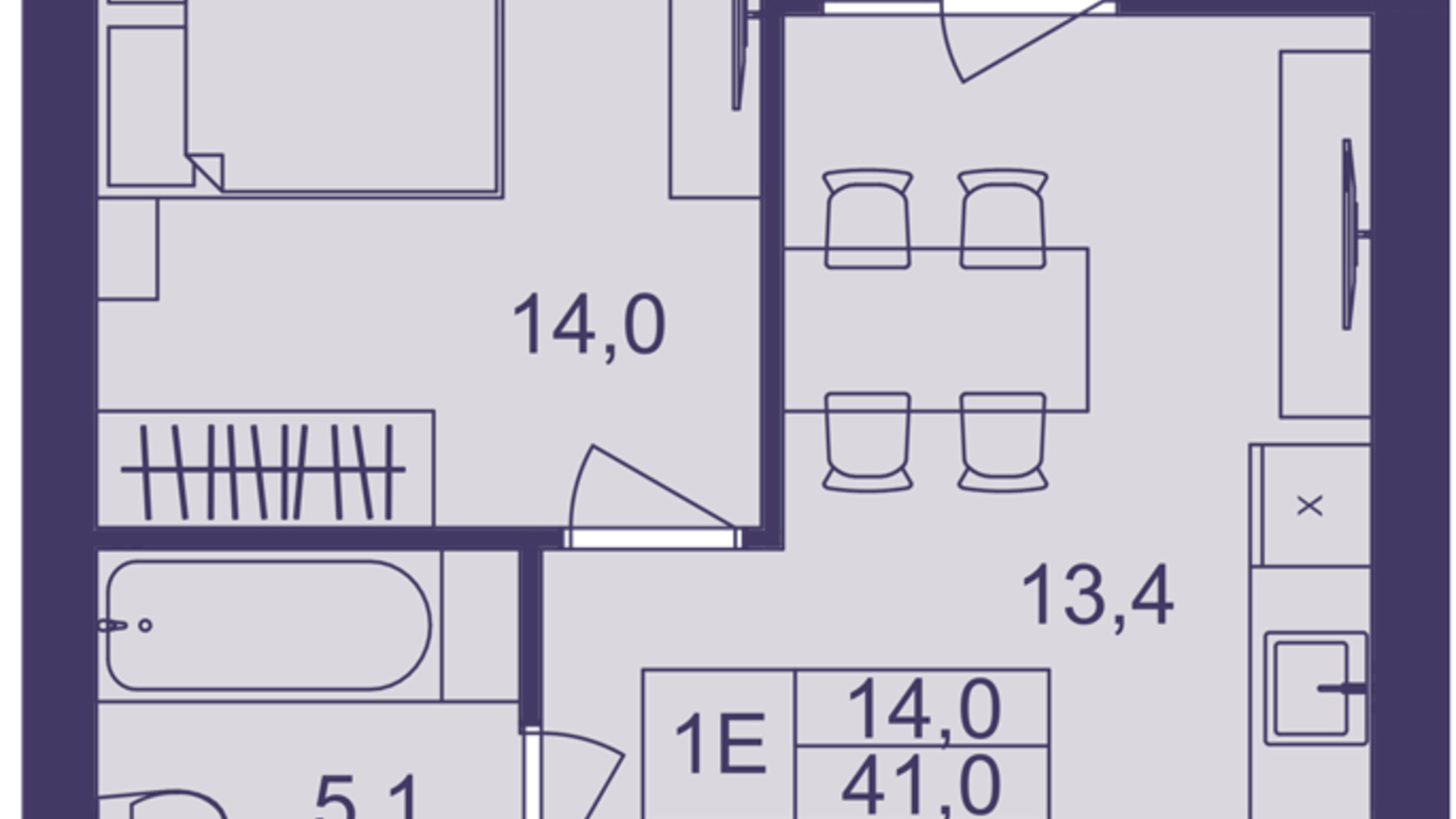 Планировка 1-комнатной квартиры в ЖК Lavanda Park 41 м², фото 691304