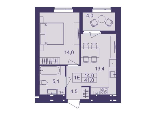 ЖК Lavanda Park: планування 1-кімнатної квартири 41 м²