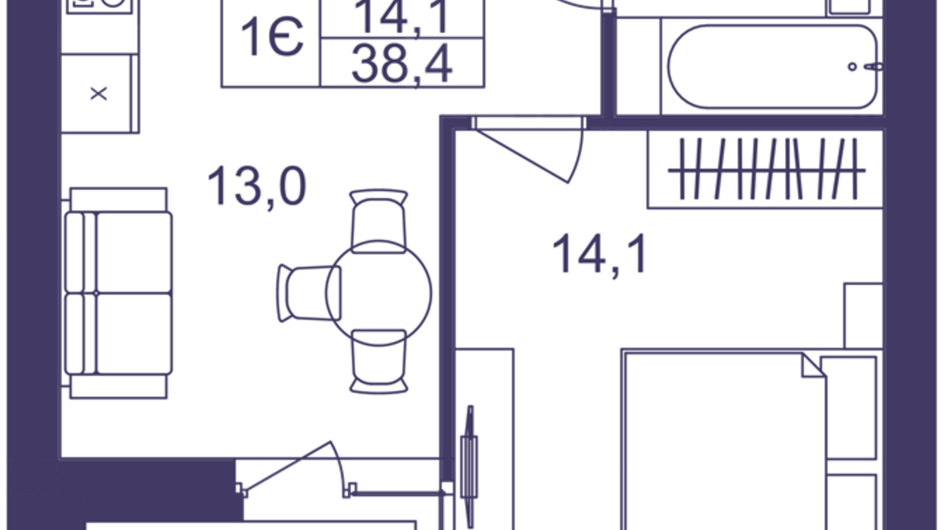 Планировка 1-комнатной квартиры в ЖК Lavanda Park 38.4 м², фото 691307