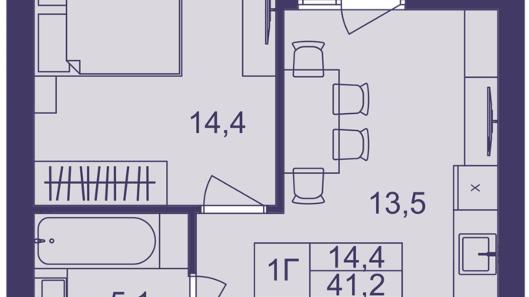 Планировка 1-комнатной квартиры в ЖК Lavanda Park 41.2 м², фото 691308