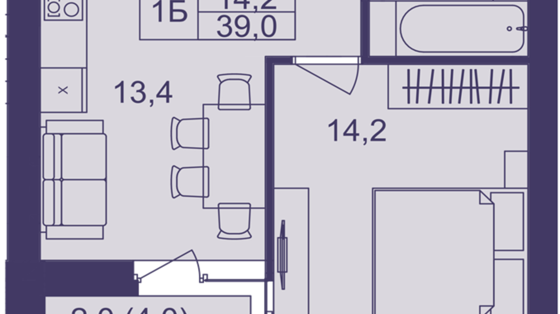 Планировка 1-комнатной квартиры в ЖК Lavanda Park 39 м², фото 691310