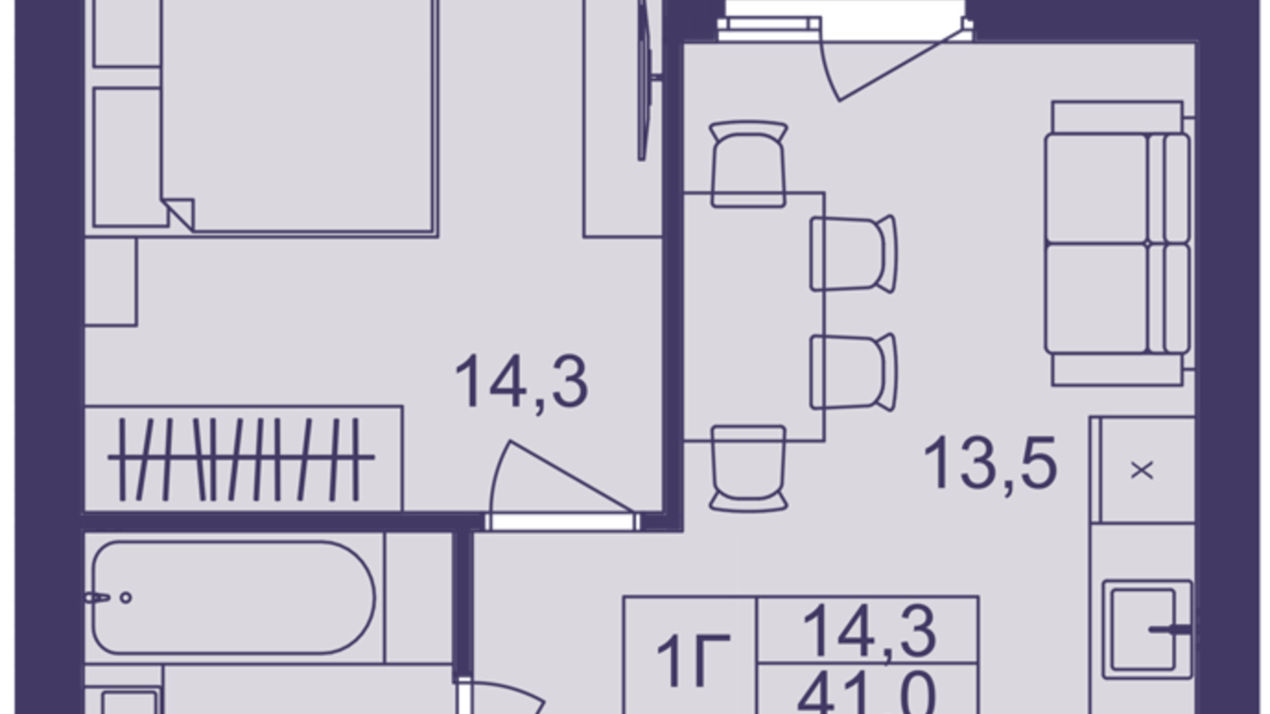 Планировка 1-комнатной квартиры в ЖК Lavanda Park 41 м², фото 691313