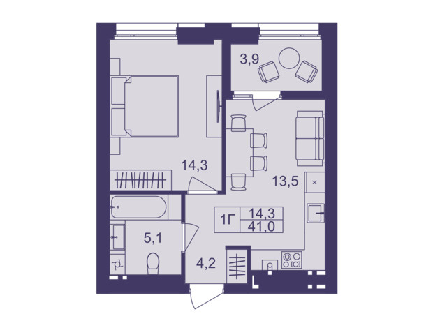 ЖК Lavanda Park: планировка 1-комнатной квартиры 41 м²