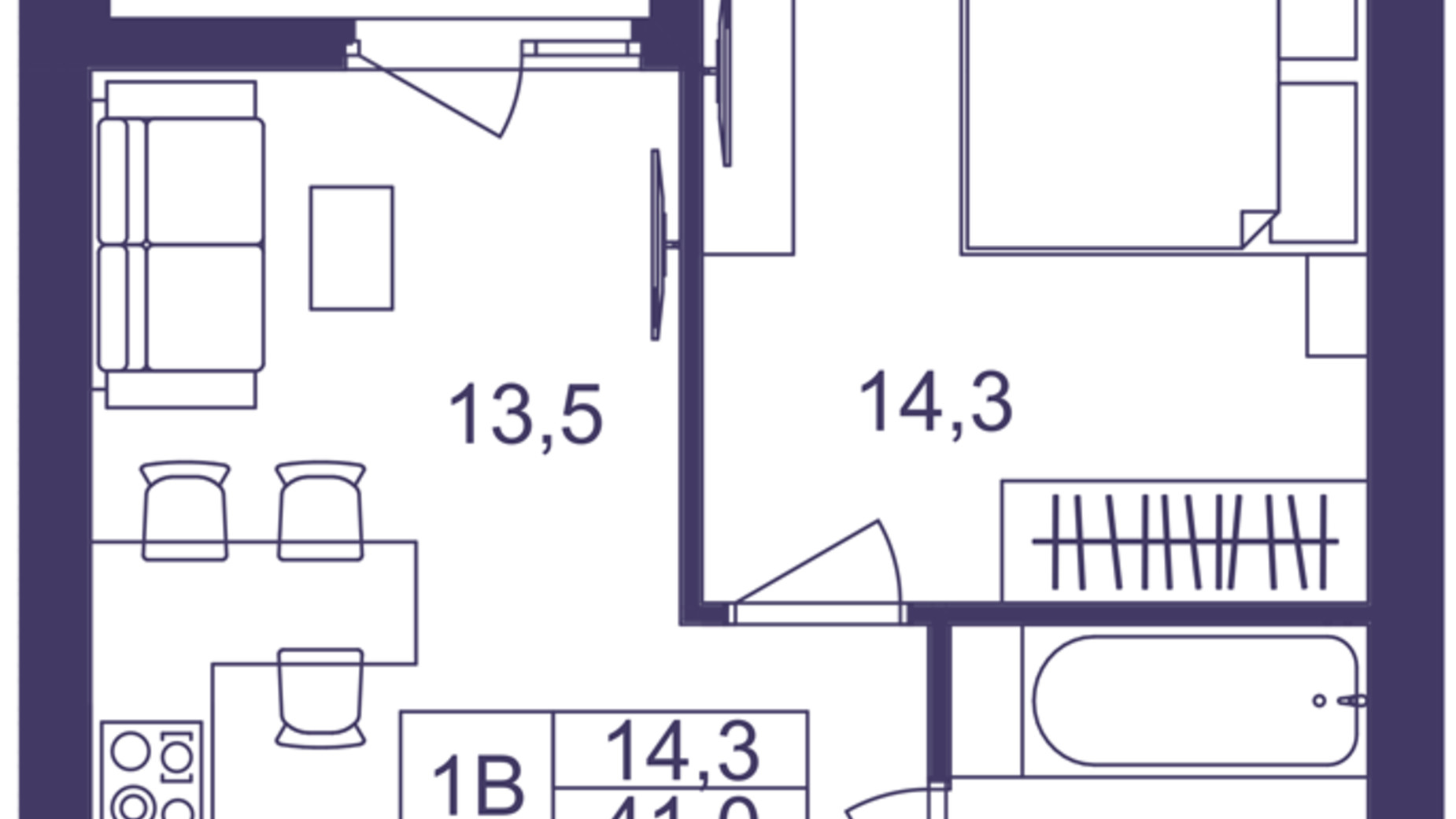 Планировка 1-комнатной квартиры в ЖК Lavanda Park 41 м², фото 691316