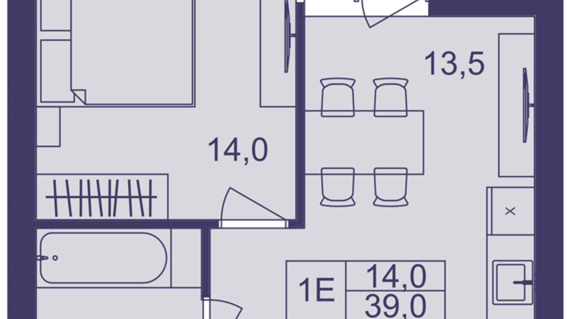 Планировка 1-комнатной квартиры в ЖК Lavanda Park 39 м², фото 691317
