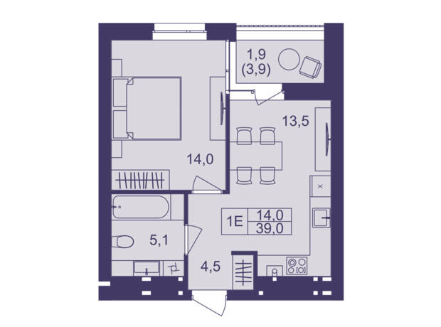 ЖК Lavanda Park: планировка 1-комнатной квартиры 39 м²