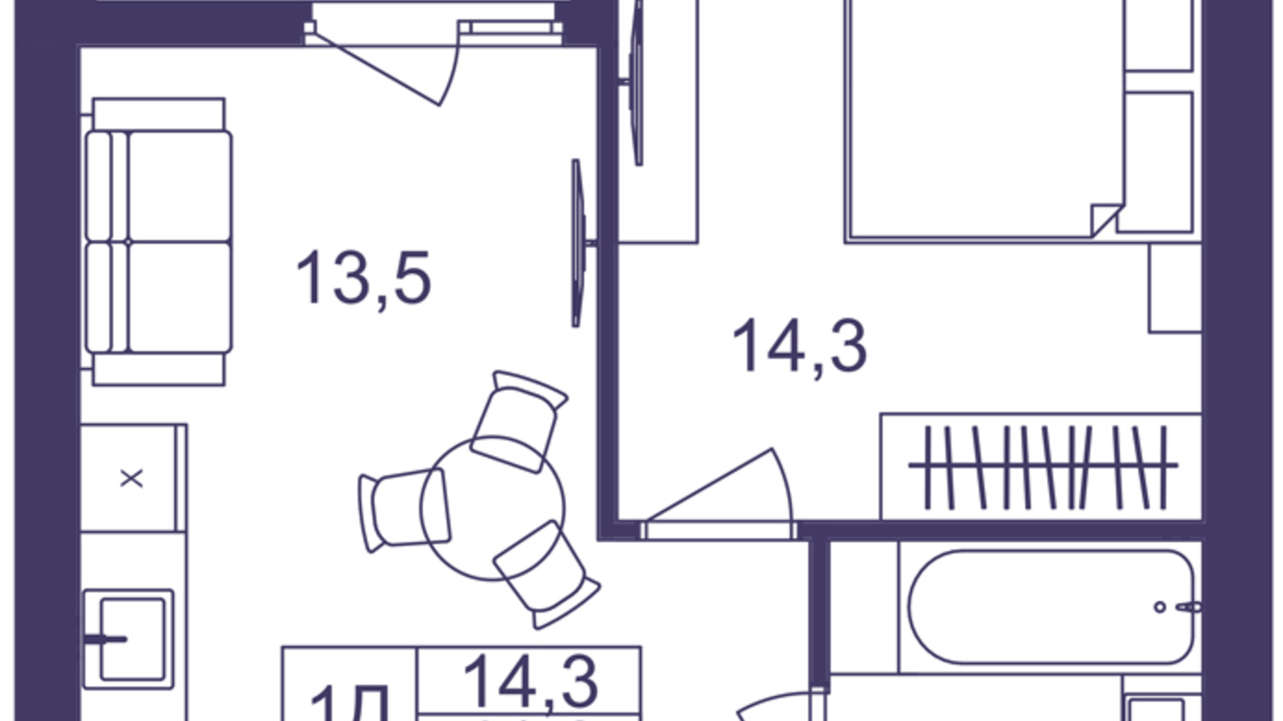 Планировка 1-комнатной квартиры в ЖК Lavanda Park 41 м², фото 691319
