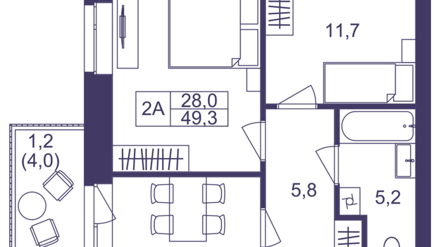 Планировка 2-комнатной квартиры в ЖК Lavanda Park 49.3 м², фото 691320