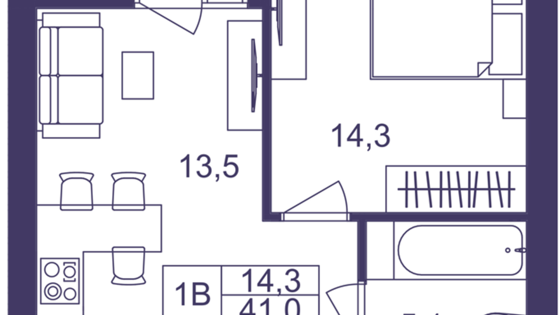 Планування 1-кімнатної квартири в ЖК Lavanda Park 41 м², фото 691322