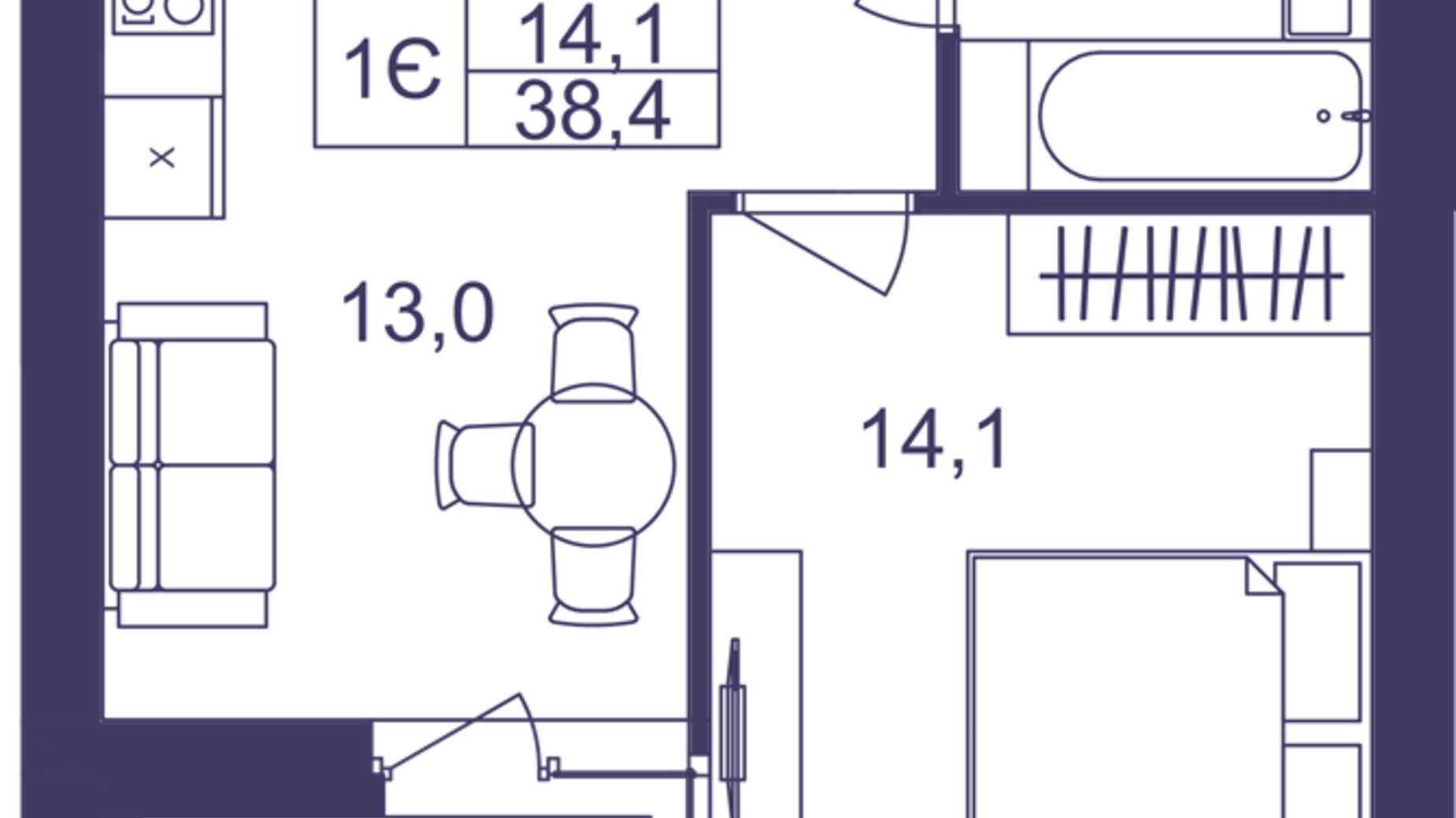 Планировка 1-комнатной квартиры в ЖК Lavanda Park 38.4 м², фото 691324