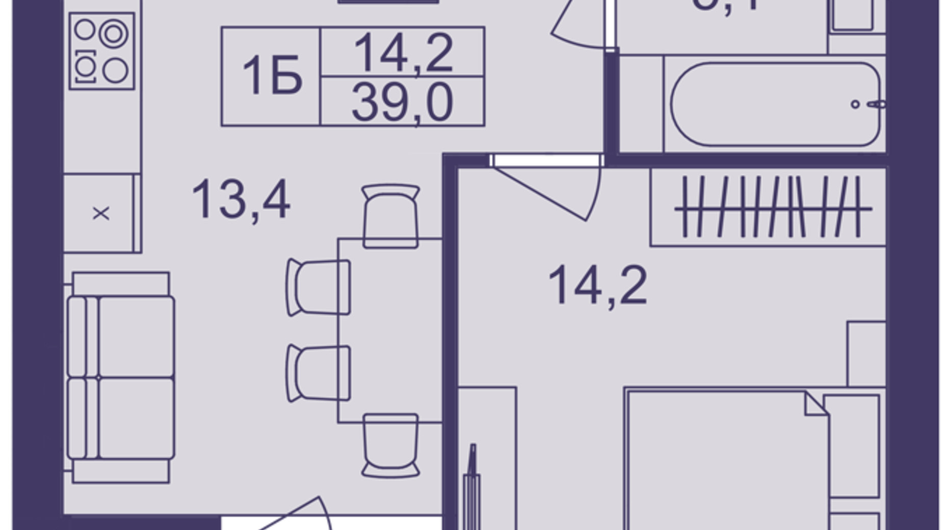 Планировка 1-комнатной квартиры в ЖК Lavanda Park 39 м², фото 691327